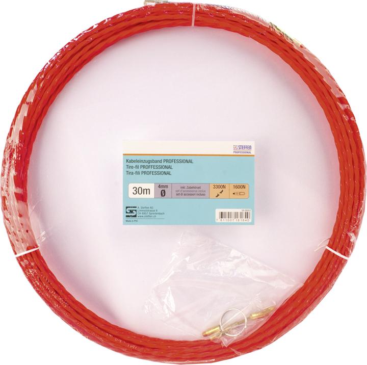 Produktbild Steffen Kabeleinzugsband PROFESSIONAL 30m Ø 4mm mit Suchfeder + Zubehörset rt (30 m)