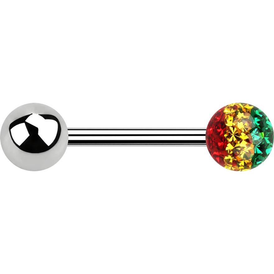 Star Piercing Barbell silber mit Kristall Kugel Rasta Epoxy ...