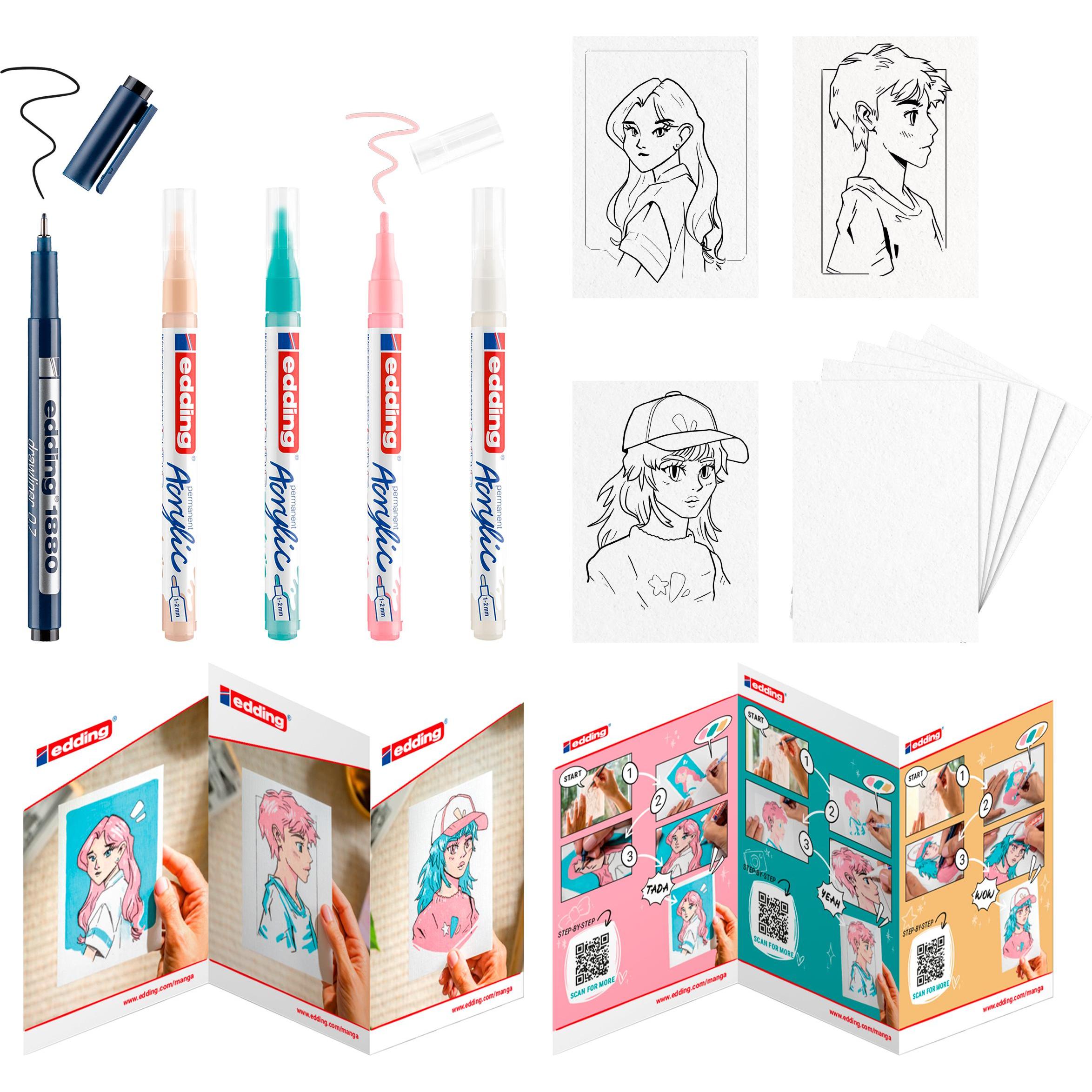 Edding, Marker, Acrylmarkeretui 5ST Manga sortiert (Mehrfarbig, 2 mm, 5 x)