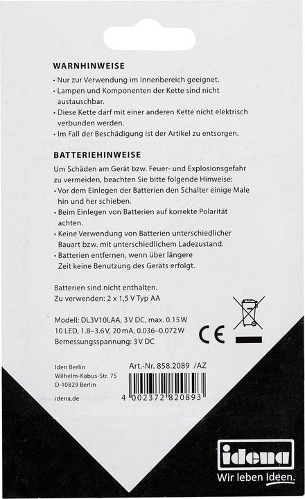 Actual product image Idena LED Fairy Lights 10pcs Warm White L.:110cm (1.80 m)