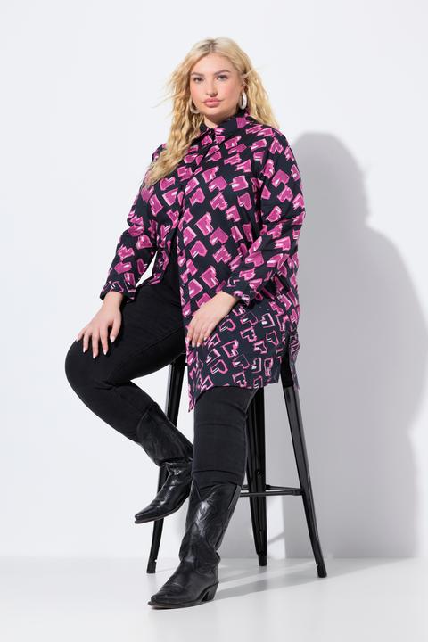 Produktbild Ulla Popken Longbluse, Herzen, A-Linie, Hemdkragen, Langarm (50, 52)