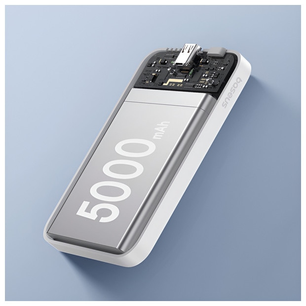 Actual product image Baseus mini power bank 5000mAh 20W + USB-C cable (20V/3A) - white (5000 mAh, 20 W, 19250 Wh)