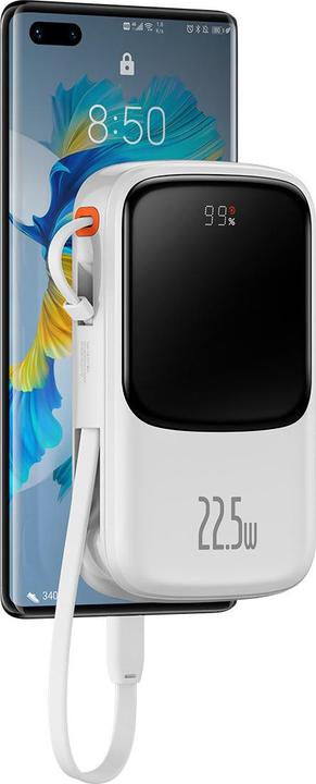 Actual product image Baseus Powerbank Qpow Pro with USB-C cable, USB-C, USB, 10000mAh, 22.5W (white) (10000 mAh, 22.50 W, 37 Wh)