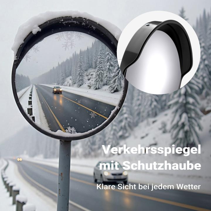 Actual product image Wiltec Verkehrsspiegel 75cm Konvexspiegel Schutzhaube Schwarz Sicherheitsspiegel (1.20 x 75 cm)