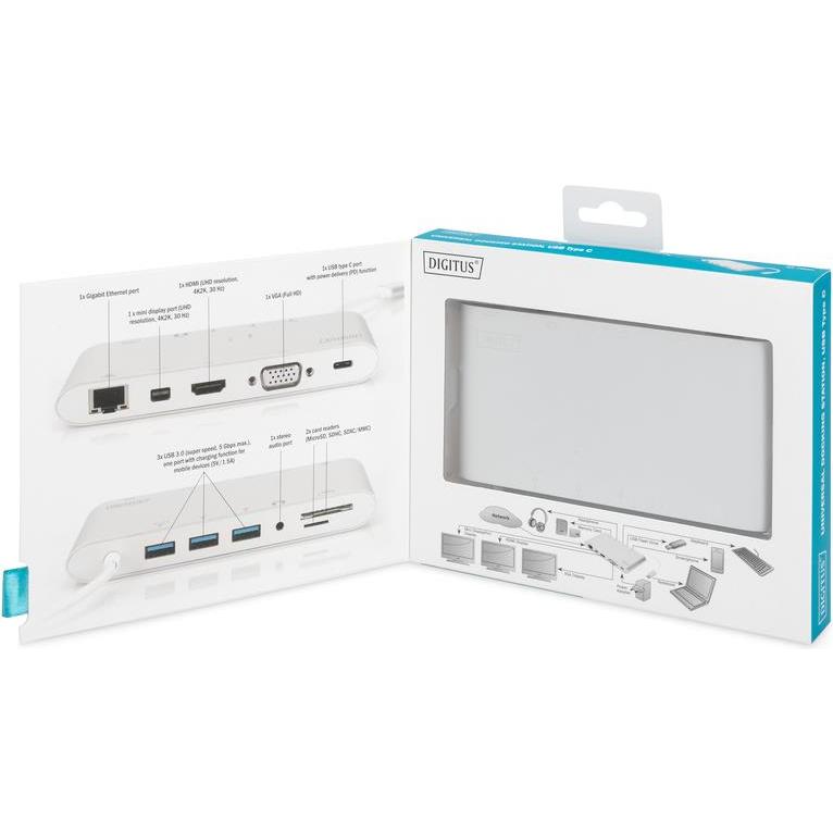 Thumbnail - Digitus DA-70861 (USB-C, 3 Ports), Dockingstation + USB Hub, Silber