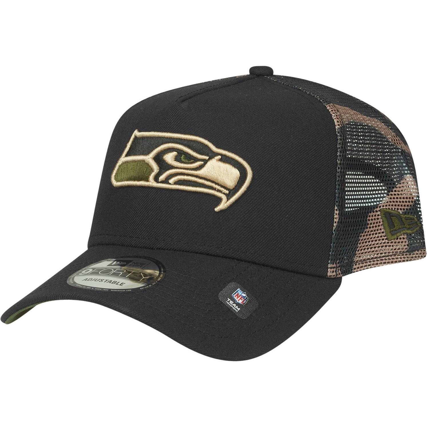 New Era, Herren, Cap, Snapback Trucker Cap - Seattle Seahawks wood camo, Schwarz, (One Size)