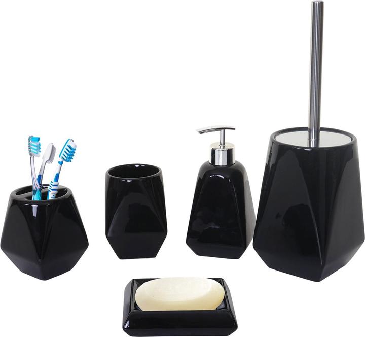 Produktbild Swisshandel24 5-teiliges Badset, WC-Garnitur Badezimmerset Badaccessoires, Keramik - schwarz