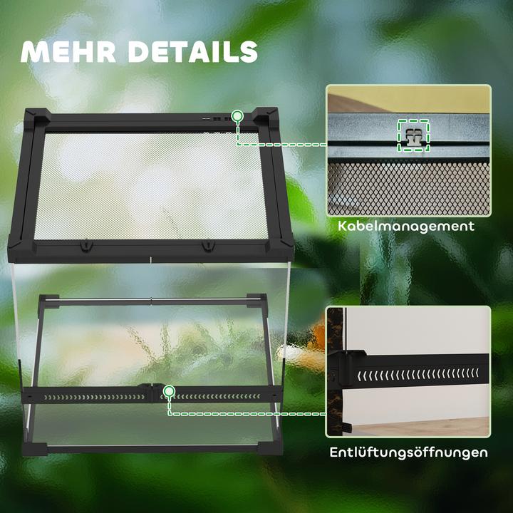 Image du produit PawHut Terrarium Hartglas, Stahl Schwarz