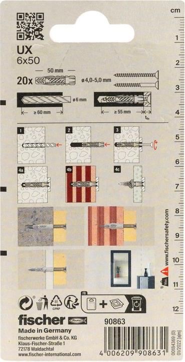 Produktbild Fischer Universaldübel UX 6x50 K (20 Stk.)