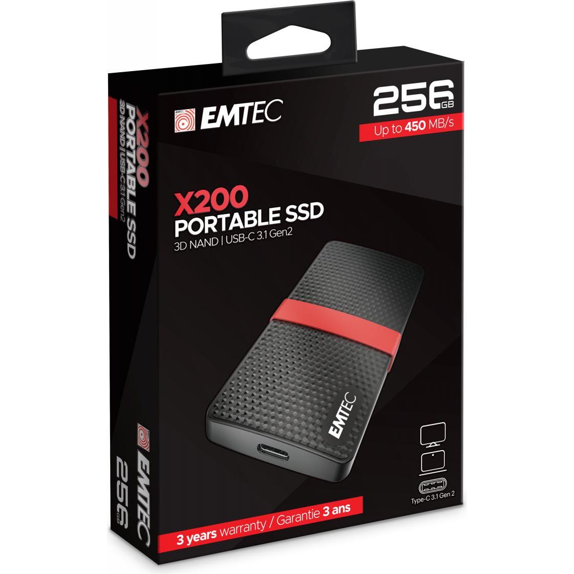 Thumbnail - Emtec X200 Portable SSD Power Plus (256 GB), Externe SSD, Schwarz