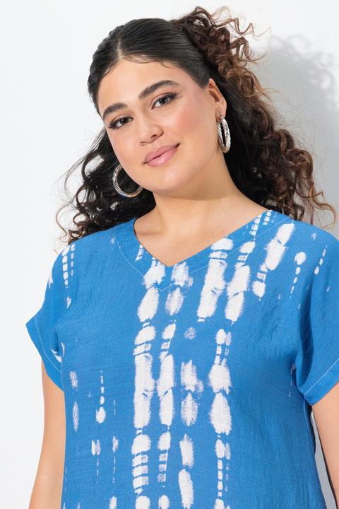 Produktbild Ulla Popken Kaftan, Leinenmix, Batikdruck, V-Ausschnitt, Halbarm (54)