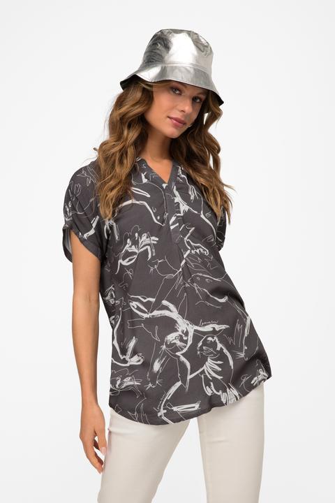 Produktbild Laurasøn Bluse, oversized, Robben Print, Stehkragen, Halbarm (S)