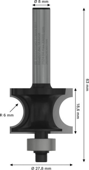 Produktbild Bosch Professional Zubehör Halbstabfräser, 8 mm, R1 6 mm, L 19 mm, G 63 mm
