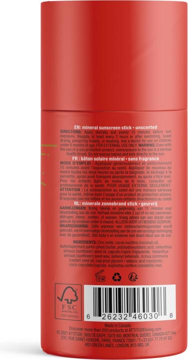 Produktbild Attitude Stift unparfürmiert (Sonnencreme, SPF 30, 85 ml, 120 g)
