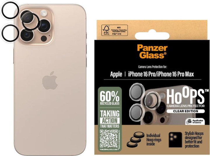 Image du produit PanzerGlass Hoops Protecteur de lentille transparent pour iPhone '24 6.3" Pro/ 6.9" Pro (1 pièce(s), Apple iPhone 16 Pro)