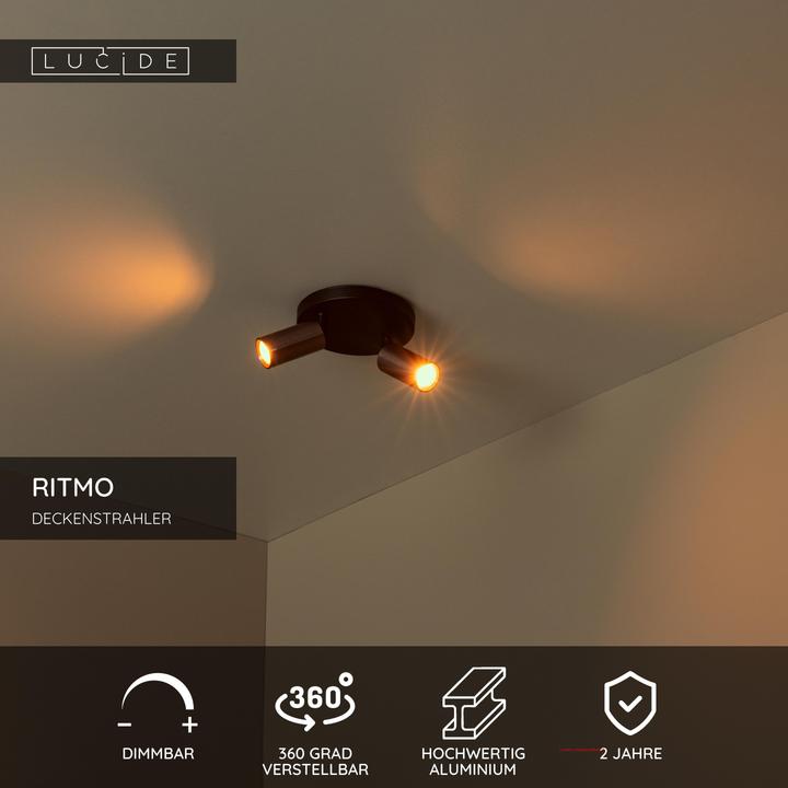 Produktbild Lucide RITMO - Plafondspot - Ã˜ 15 cm - 2xGU10 (MR11) - Koffie (GU10)