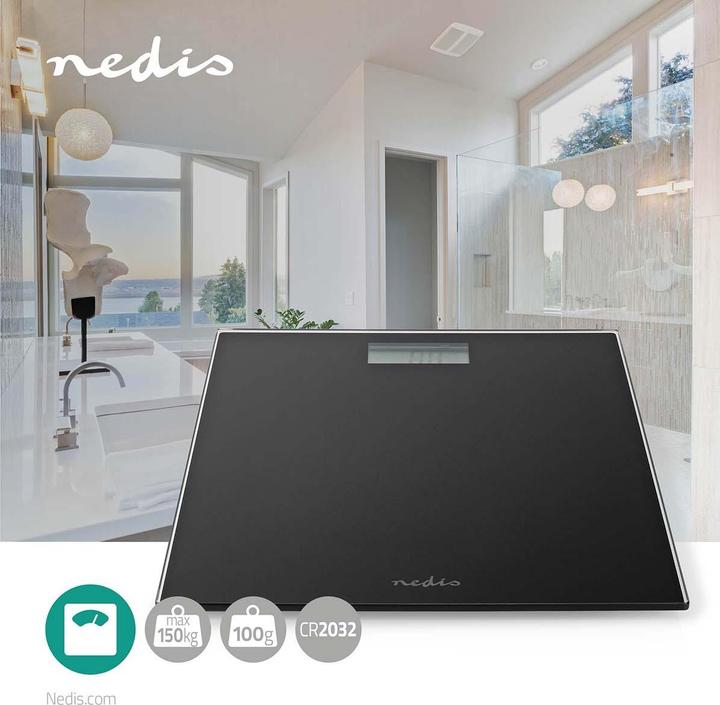 Immagine prodotto Nedis Bilancia pesapersone | Digitale | Nera | Vetro temperato | Capacità di pesatura massima: 150 kg (150 kg)