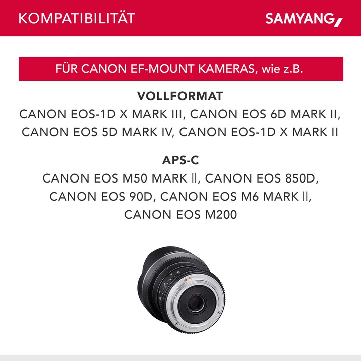 Produktbild Samyang 14mm T3.1 VDSLR II Canon EF (Canon EF-M, Vollformat)