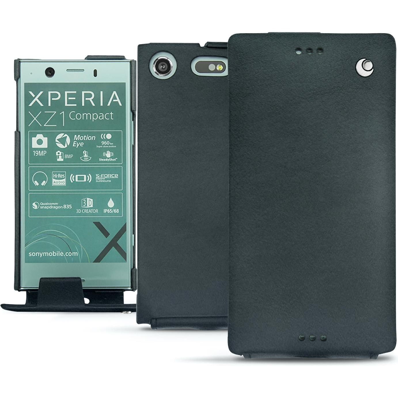 Noreve Lederschutzhülle vertikal (Sony Xperia XZ1 Compact), Smartphone Hülle, Blau