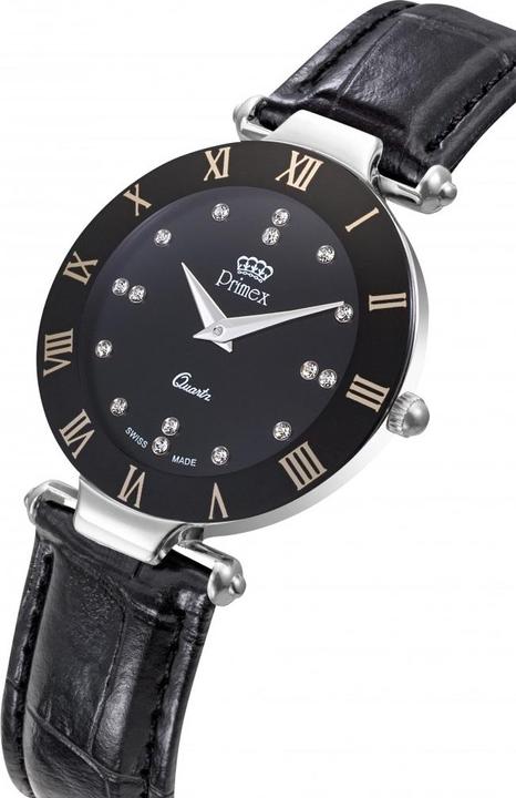 Image du produit Primex Montre Dame Swiss Made Bracelet Cuir Noir Cadran Noir Etanche 30 M Petite (Montre analogique, 33 mm)