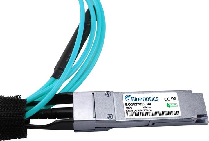 Actual product image BlueOptics Edge Core ET7402-25AOC-25M compatible AOC QSFP28 BO282703L25M