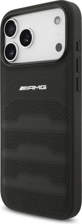 Actual product image Mercedes Case AMG Leather Debossed Lines Logo for iPhone 17 Pro Max black (Apple iPhone 17 Pro Max)