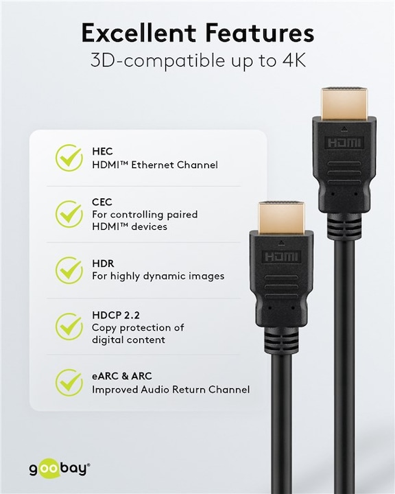 Productafbeelding Goobay Series 2.1 8K Ultra Hoge-Snelheid HDMI™ Kabel met Ethernet, Gecertificeerd, 1 m, Zwart (1 m, HDMI)