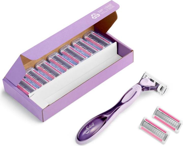 Actual product image Bic Click 5 Soleil Refillable Women's Razor 10 x 3-Blade Refills Lubricating Strip Purple