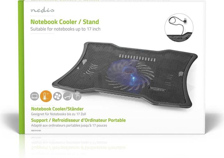 Actual product image Nedis NBCR101BK Notebook stand 1 Power supply via USB Number of angles: 2 17 " 1500 rpm LED