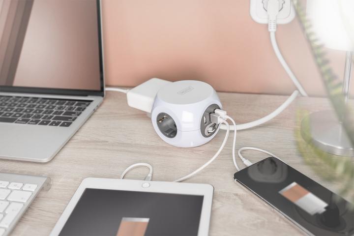 Image du produit Digitus Bloc multiprise cube à 3 prises avec 3 ports USB (3 x, CEE 7/4, 1.40 m)