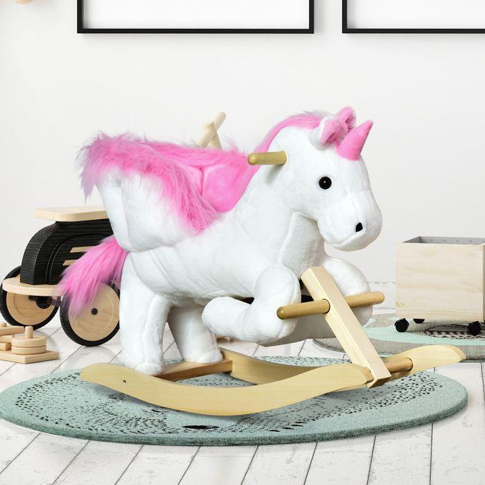 Actual product image Swisshandel24 Rocking horse Rocking animal for children Pink+White 65 x 32 x 55 cm