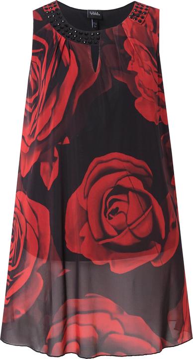 Image du produit Ulla Popken Tunique longue sans manches, imprimé roses et décolleté rond, coupe évasée (42, 44)