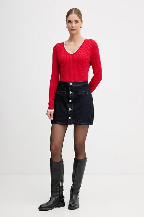 Produktbild Tommy Hilfiger Kabelfein GG V-Ausschnitt Langarmpullover (S)