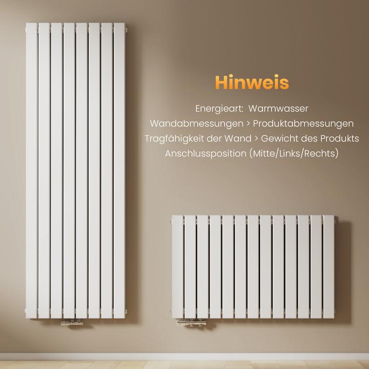 Actual product image Emke Radiator, Flat Radiator with Central Connection, White 160x62cm 1988W Double Layers (1988 W)