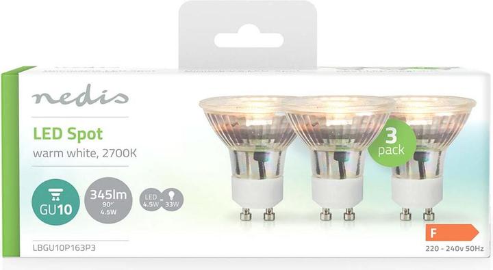 Produktbild Nedis LBGU10P163P3 LED-Lampe GU10 Spot 4.5 W 345 lm 2700 K Warmweiss Anzahl der Lampen in der Verpac (GU10, 345 lm, 3x)