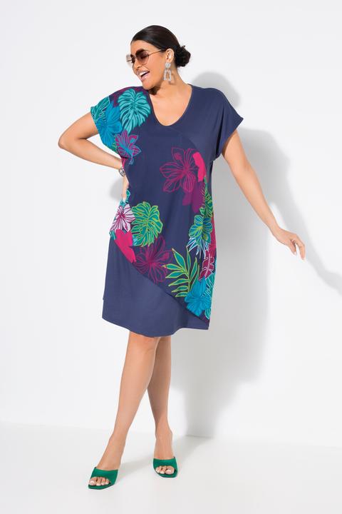 Produktbild Ulla Popken Jerseykleid, Chiffon-Überwurf, V-Ausschnitt, Halbarm (62)
