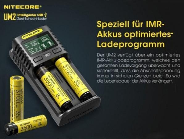Produktbild Nitecore UM2 USB-Ladegerät (1 Stk., 14500, 16340, 18650, 26650, Ladegerät ohne Akku)