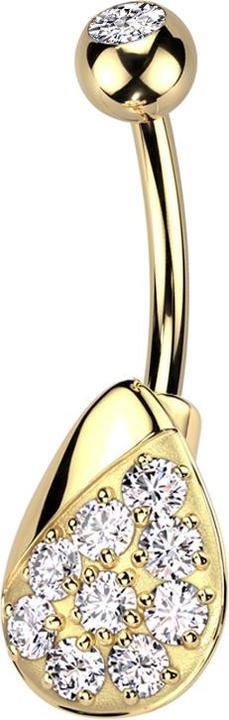 Image du produit Star Piercing Banane dorée avec boule dorée cristal argenté et goutte avec cristaux argentés (Laiton, Acier chirurgical 316L)