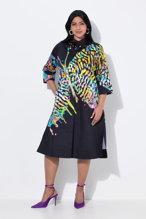 Image du produit Ulla Popken Robe midi motif papillon, manches 3/4 et col chemise (60)
