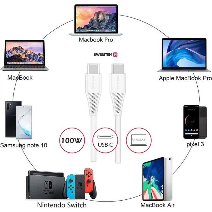 Thumbnail - Swissten Universal USB-C to USB-C POWER DELIVERY 5A (100W) Data and Charging Cable 1.5m (1.50 m, USB 2.0), USB Kabel
