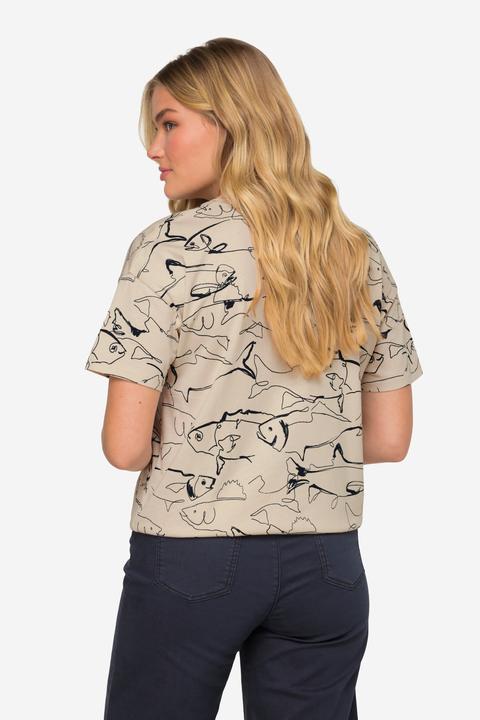 Image du produit Laurasøn T-Shirt, oversized, Fische-Print, Rundhals, OEKO-TEX (L)