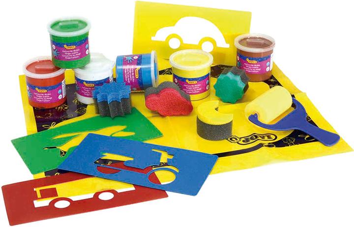 Produktbild Jovi Fingerfarbenset VE=6 Dosen a 125ml + Schwämmchen + Zubehör (Mehrfarbig, 750 ml)