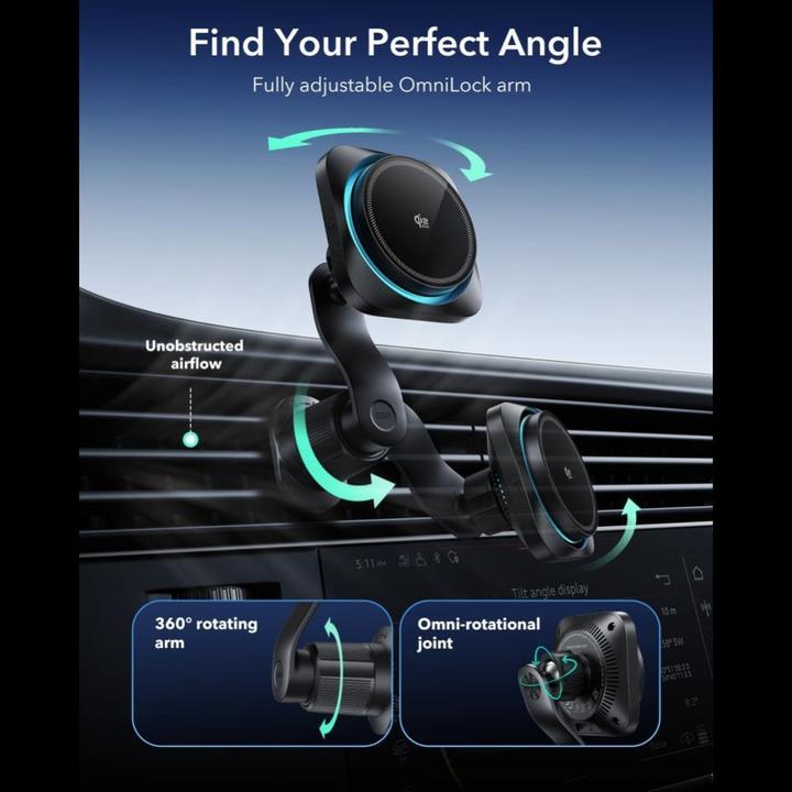 Immagine prodotto ESR Omnilock Cryoboost Magnetic Magsafe Car Mount Caricatore wireless Qi2.2 25w Nero