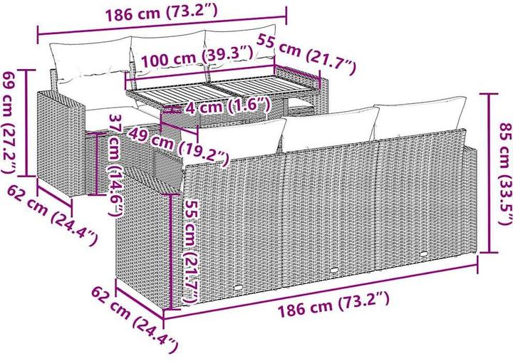 Image du produit vidaXL Ensemble salon de jardin 10 pièces avec coussins