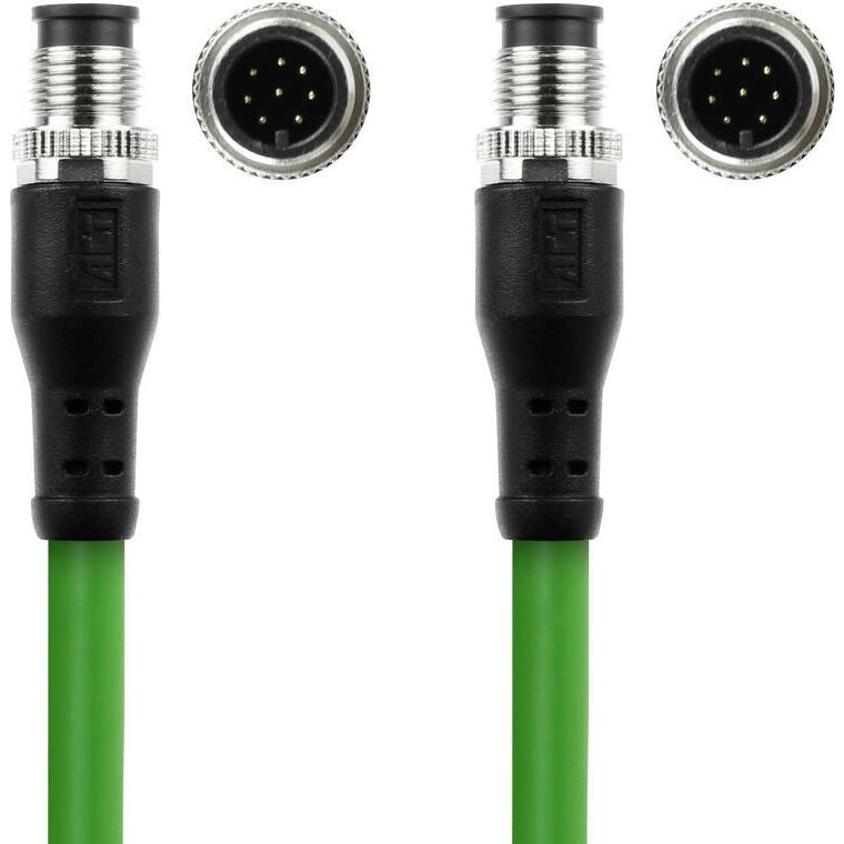 Thumbnail - ACT Industrial 15.00 meters Sensor cable M12A 8-pin male to M12A 8-pin male, Ultraflex TPE cable, shield, Elektronikkabe...