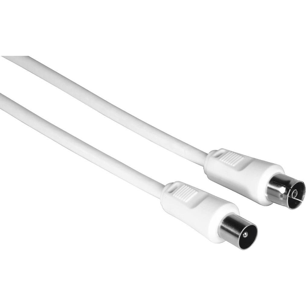 Hama Antennen-Kabel, Koax-Stecker - Koax-Kupplung, 3 m, 75 dB, Weiss (75 dB, Antennenkabel), Antennenkabel