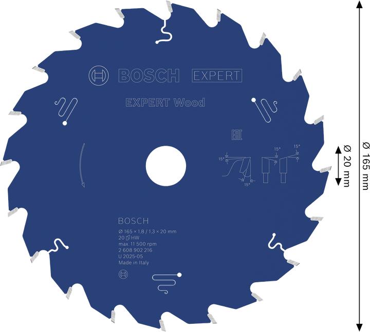 Produktbild Bosch Professional Zubehör EXPERT Wood Kreissägeblatt, 165x20 mm, T20