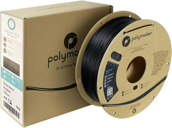 Actual product image Polymaker PolyLite PLA Galaxy Black 1.75mm 1kg (PLA, 1.75 mm, 1000 g, Black)