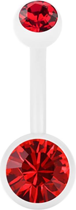 Image du produit Star Piercing Banane Pure White mit zwei Swarovski Kristallkugeln rot (sans laiton, Acier chirurgical 316L)