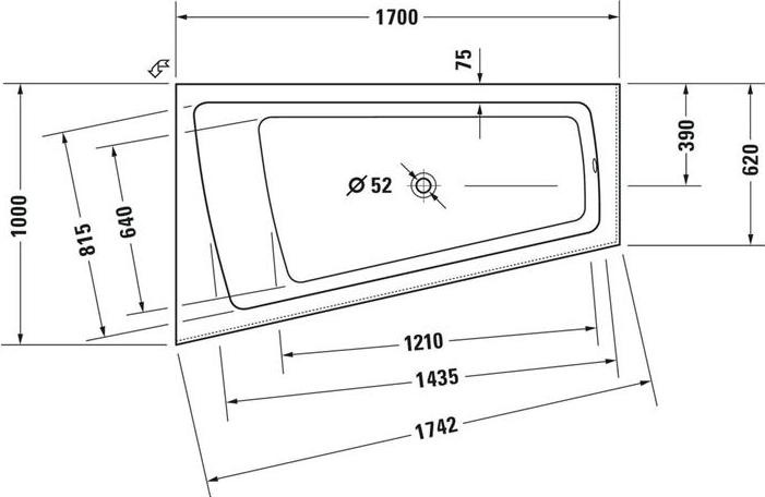Produktbild Duravit Raumsparbadewanne Paiova 100 x 170 cm wei glatt 700264000000000 (170 l, 170 cm, 100 cm)